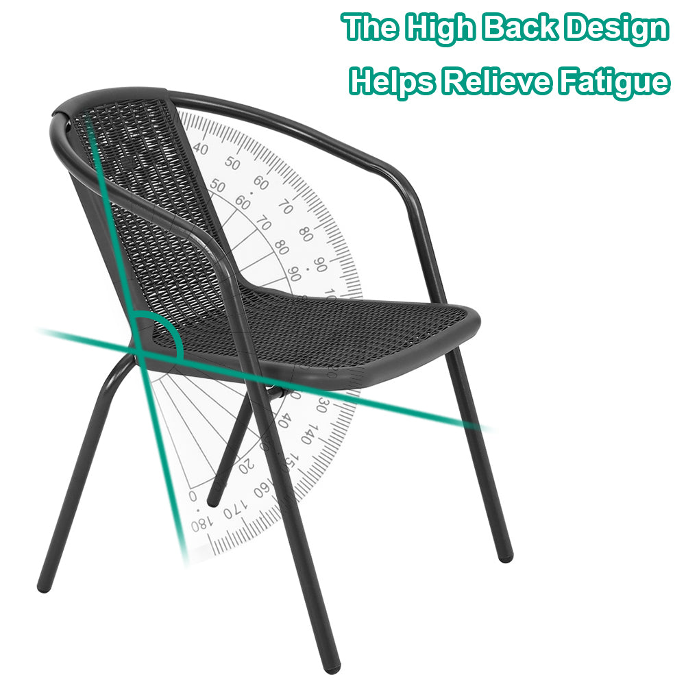3 Pcs Bistro Set Cast Aluminium Round Patio Dining Table With Pe Rattan Stacking Chairs