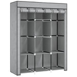 Fabric Portable Wardrobe With 8 Shelves 2 Hanging Rails | Grey