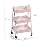 3-tier Kitchen Cart, Wheels | Pink