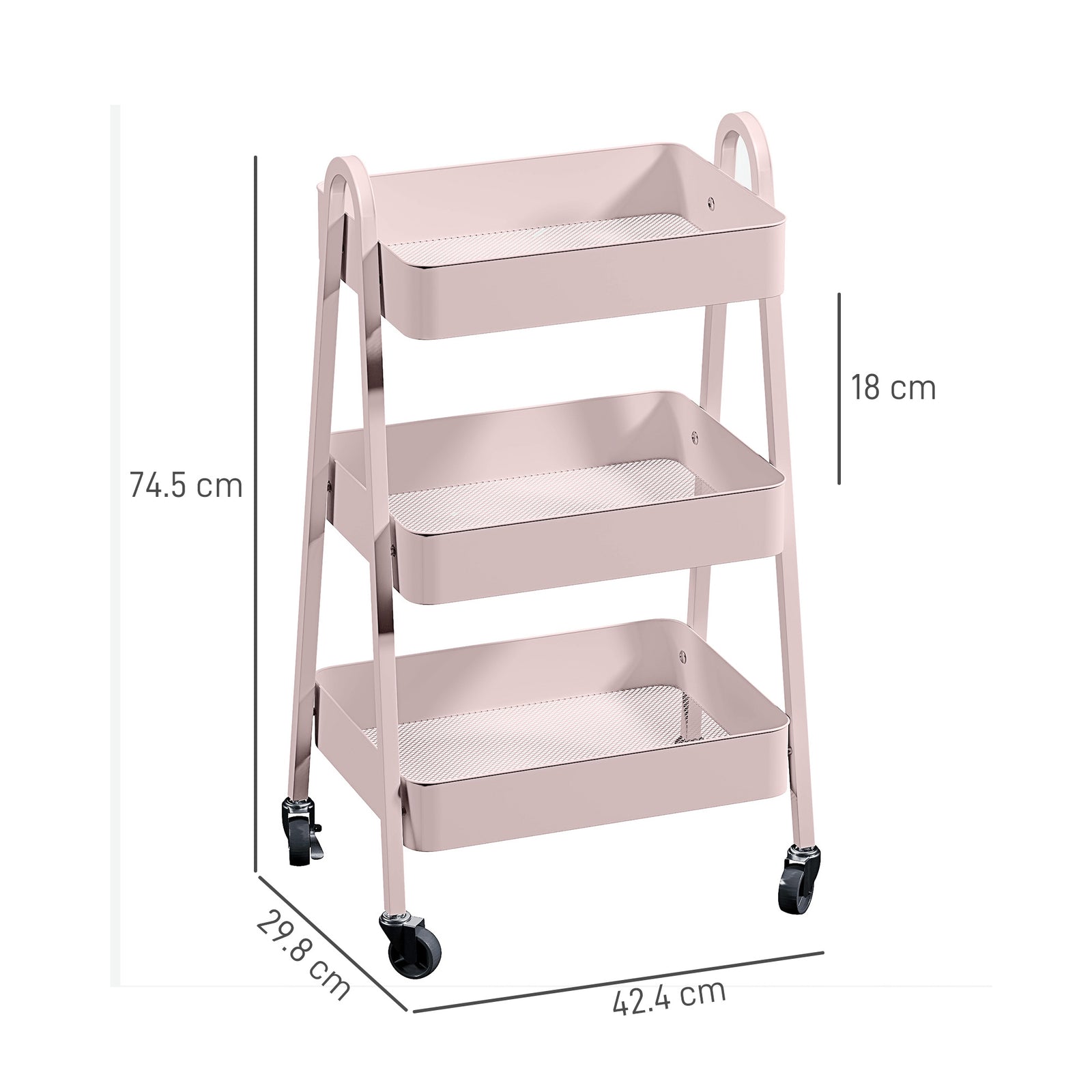 3-tier Kitchen Cart, Wheels | Pink