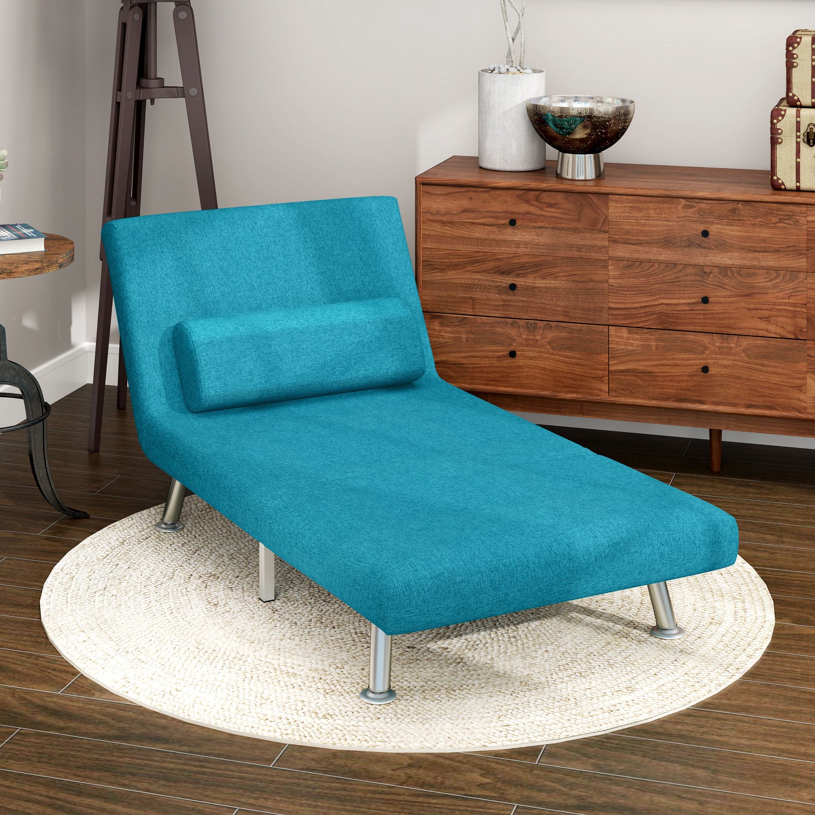 Single Folding 5 Position Convertible Sleeper Chair Sofa Bed | One Size | Dark Blue