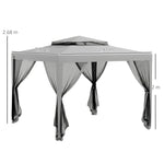 3 X 3 M Gazebo, Netting Party Tent W/ Double Tier Roof | Light Grey