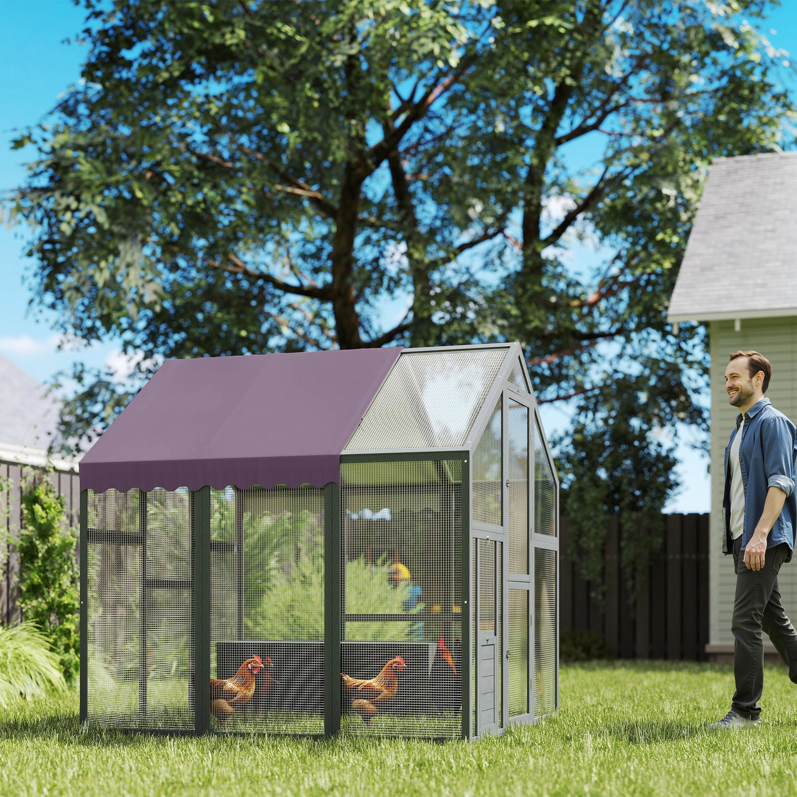 Large Chicken Run, Walk In Chicken Coop With Waterproof Cover, 1.7 X 1.8 X 1.8 M