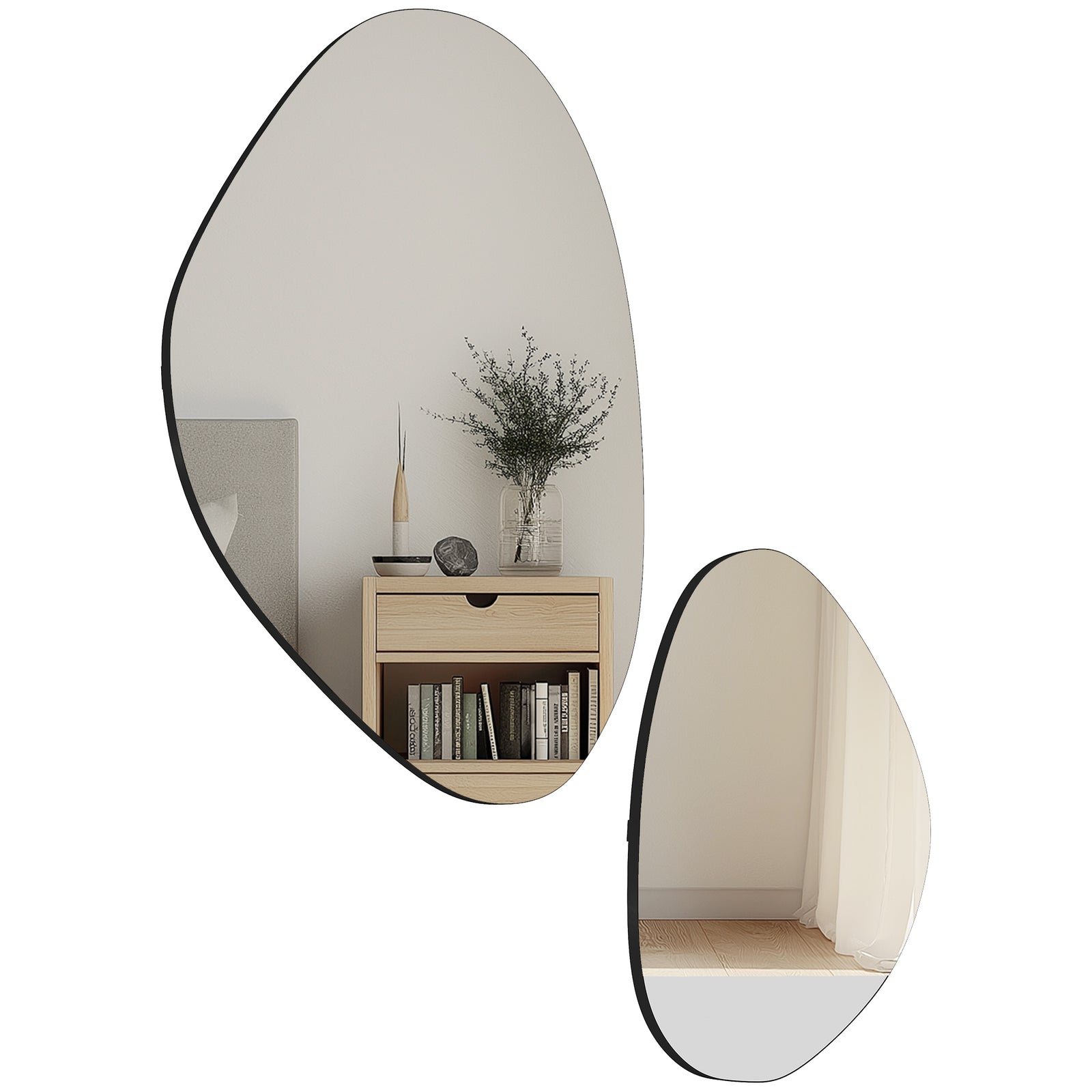 Pebble-shaped Decorative Mirror, Set Of 2 Wall Mirror | Black