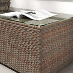 Outdoor Coffee Table, Glass Top Rattan Side Table | Brown
