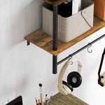 Wall Shelf Unit With 4 Hooks For Living Room, Entryway | One Size | Brown