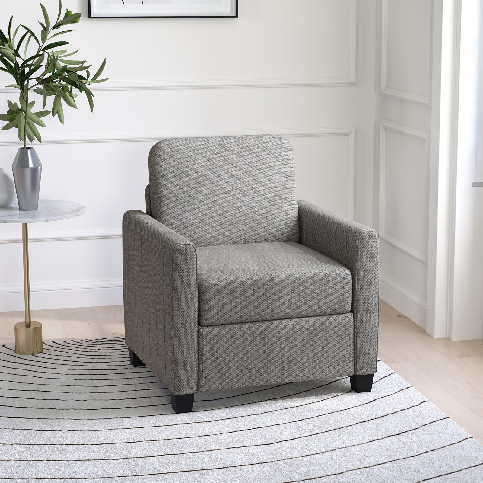 Modern Accent Chair With Spring Cushion, Back Pillow | Dove Gray