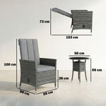 Rattan Bistro Set, Reclining Garden Chairs And Table | Dark Grey