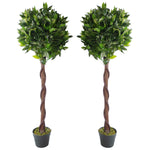 Pair Of 120cm Twisted Trunk Artificial Topiary Bay Laurel Ball Trees