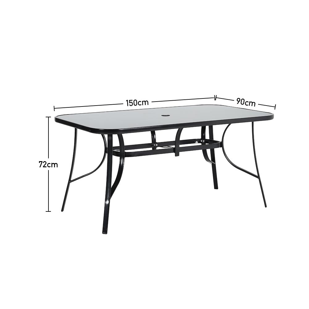 7 Pieces  Garden Dining Set Outdoor Tempered Glass Garden Table With Six Rattan Chairs | Large | Black