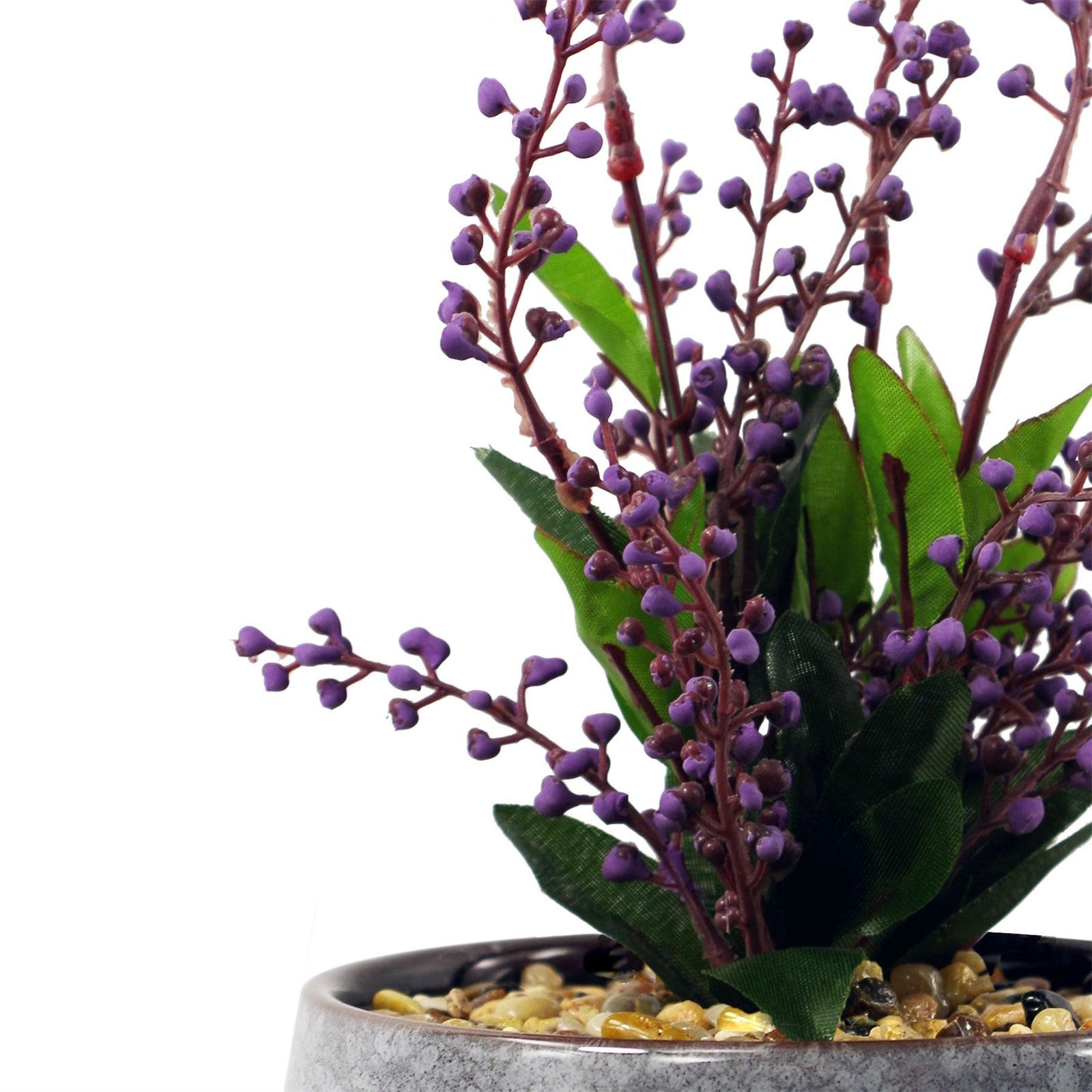 28cm Ceramic Tall Blue Planter With Artificial Purple Vitex Negundo Plant
