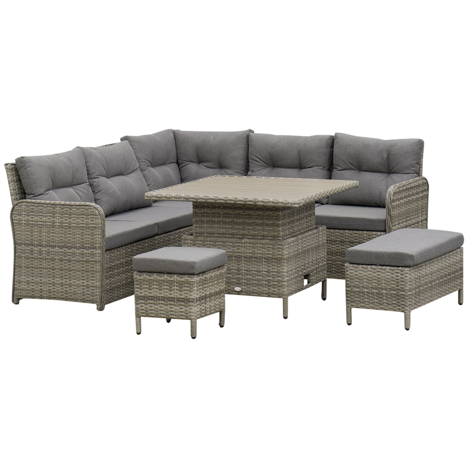 6 Pcs Patio Pe Rattan Furniture Corner Sofa