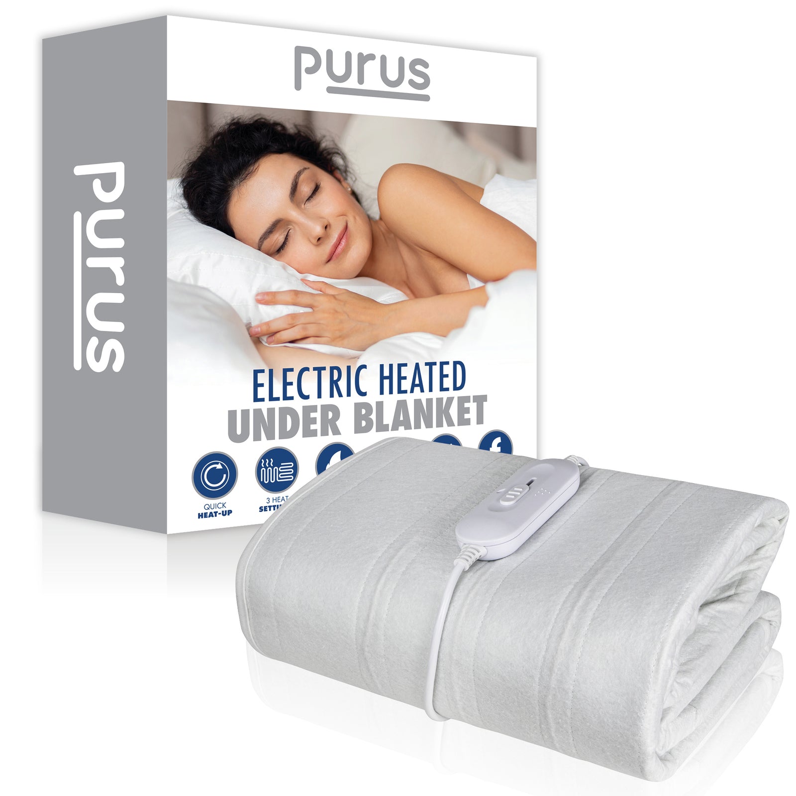 Electric Blanket Soft Fleece Fitted Bed Underblanket 3 Setting Heat Control | Double | White