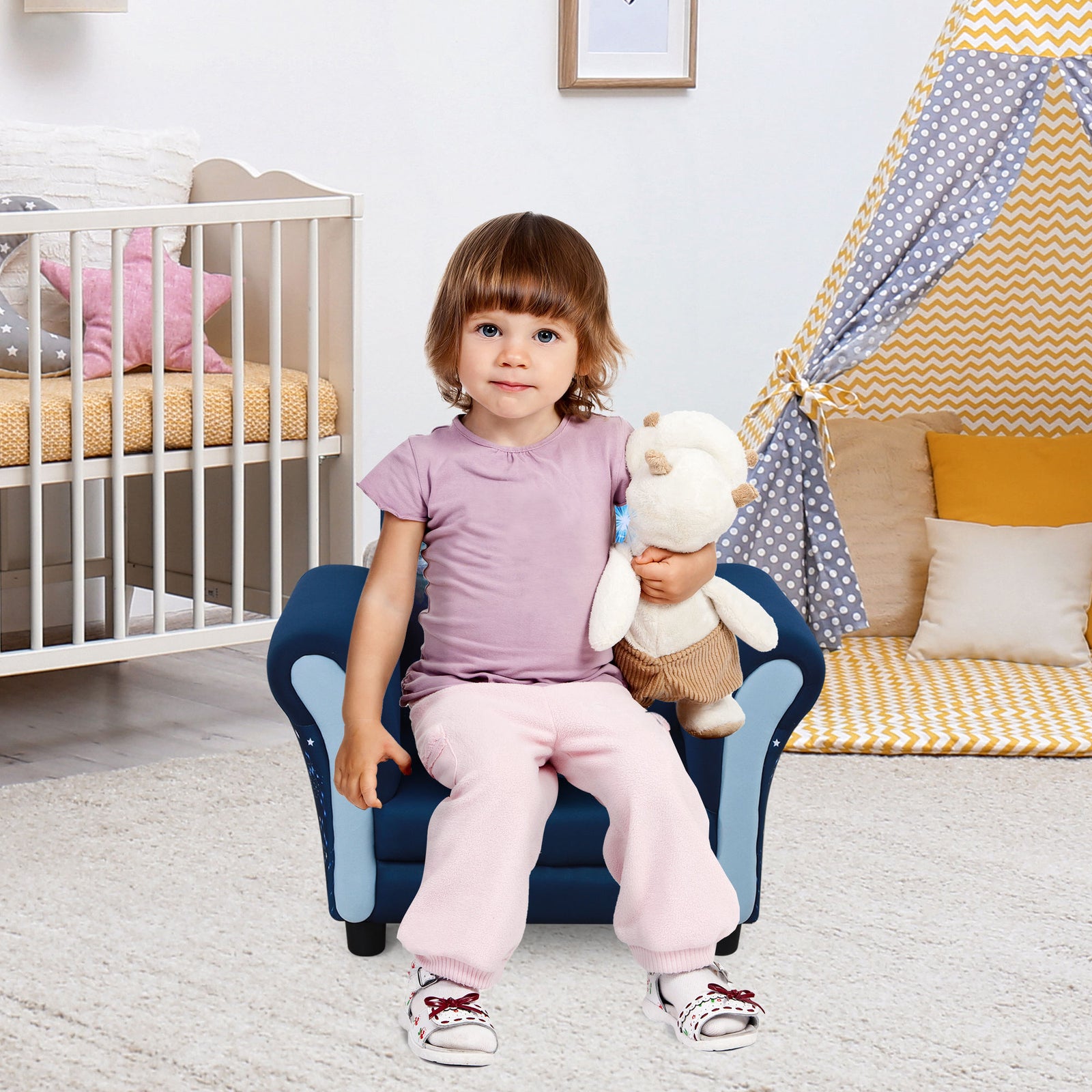 Child Armchair Kids Mini Sofa Chair With Armrest For 3-5 Years Old Blue