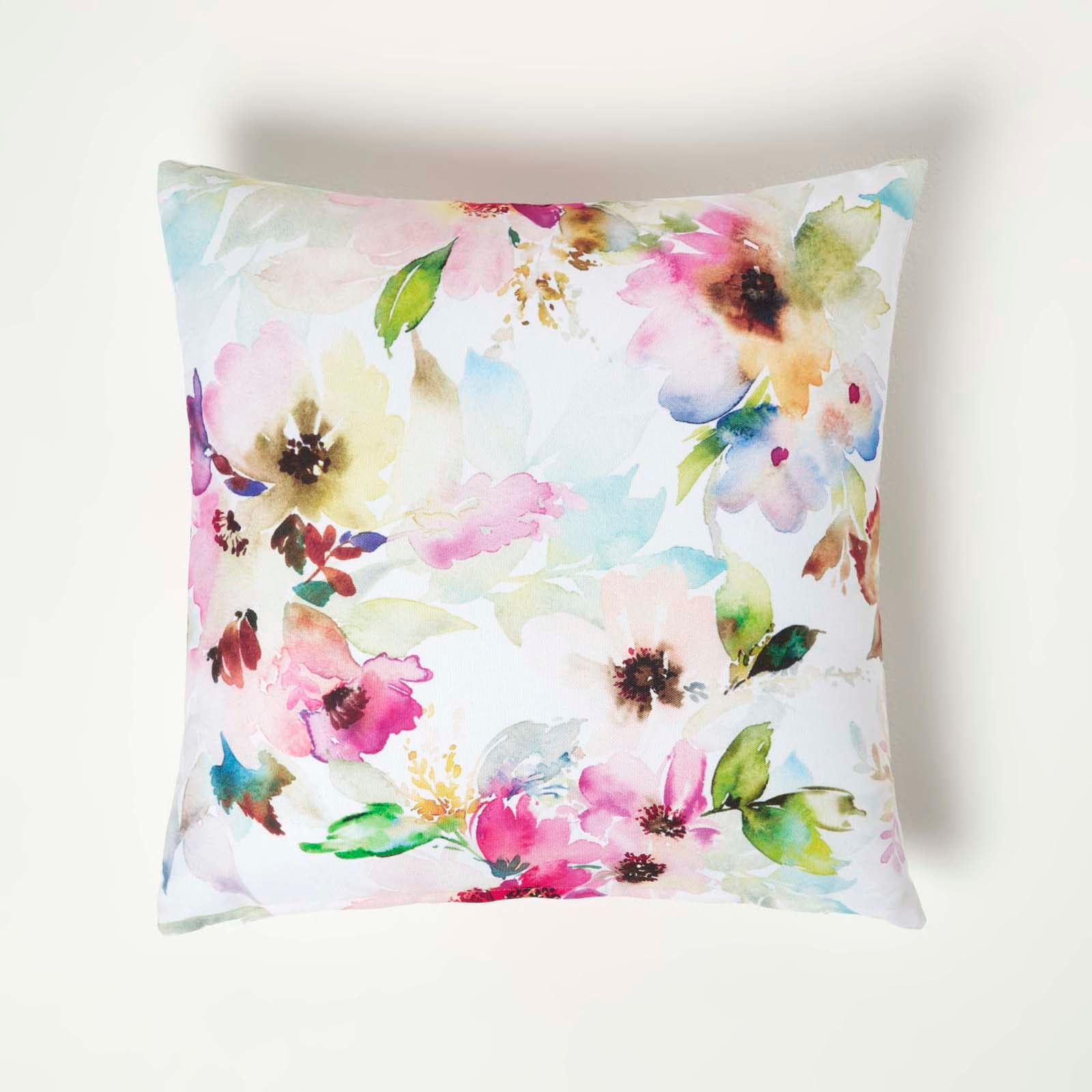 Multicolour Flowers Outdoor Cushion 45 X 45 Cm, Set Of 2 | 45cm x 45cm | Pink & White
