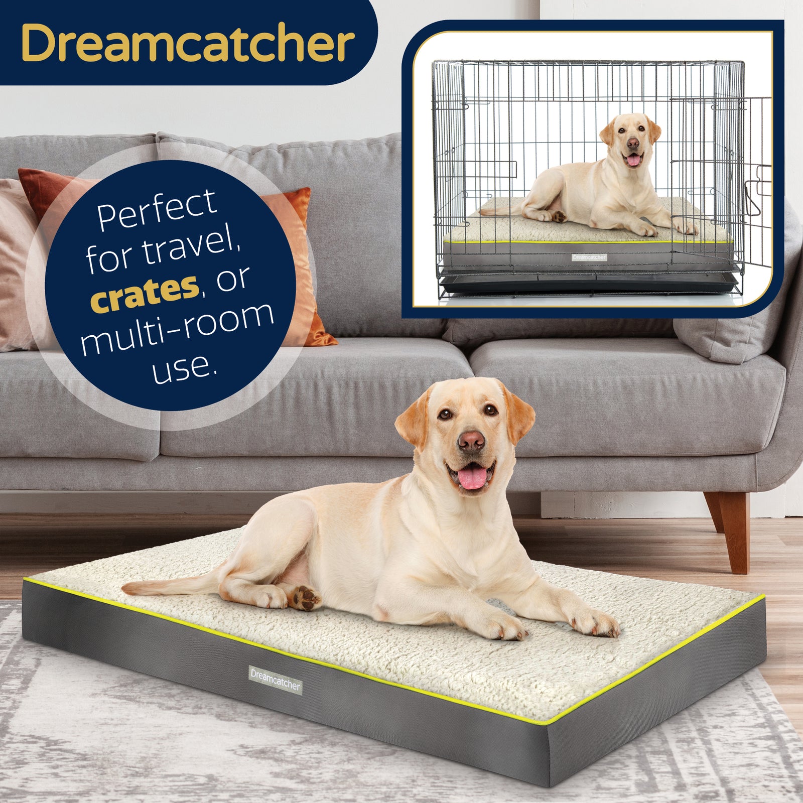 Grey Small To Xxl Dog Beds Orthopaedic Extra Large Flat Crate Pet Mattress, Removable Washable Cover | 104cm | Grey