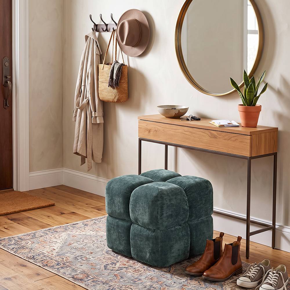 Modern Upholstered Storage Footstool Ottoman | Green
