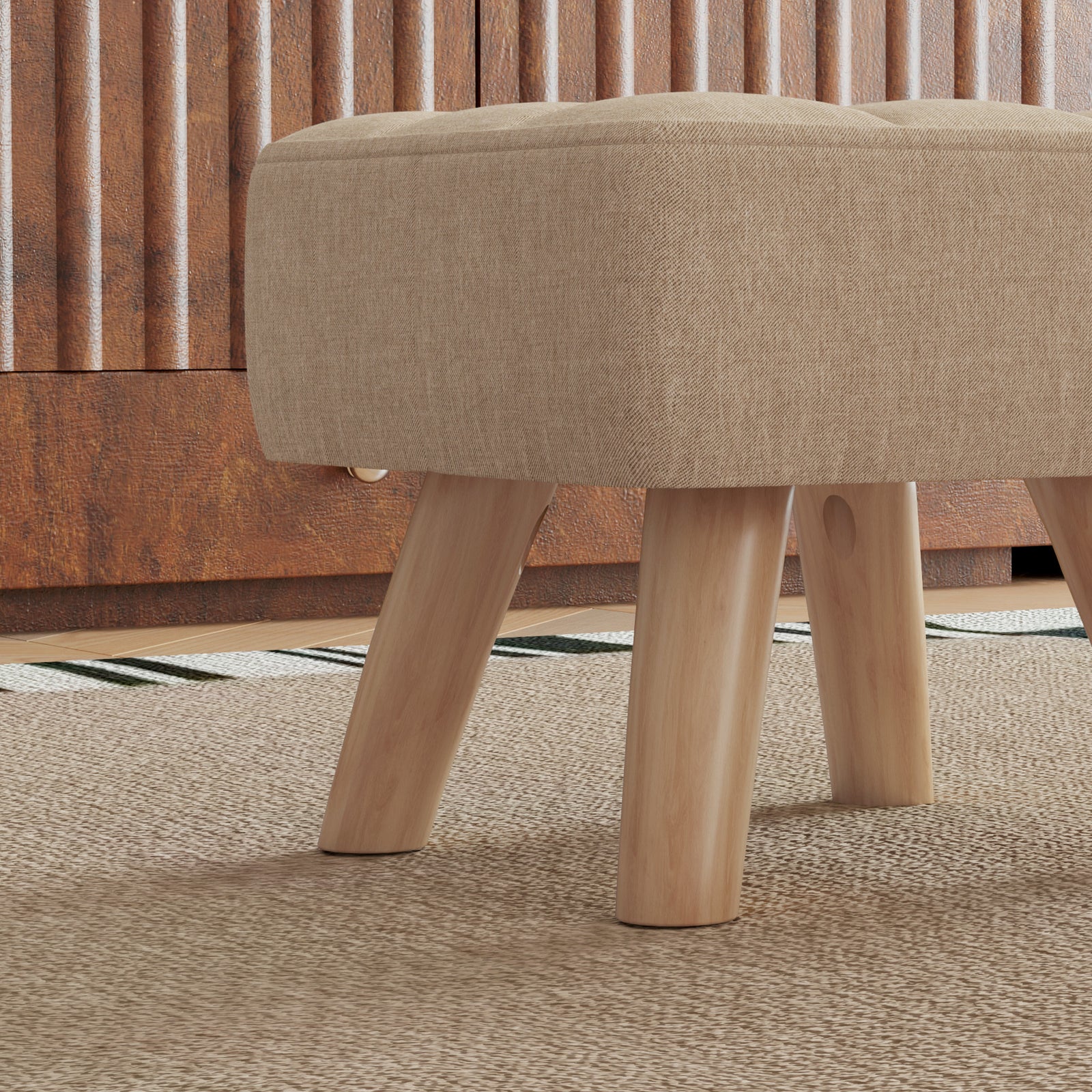Modern Footstool, Fabric Foot Rest With Rubber Wood Legs | Brown