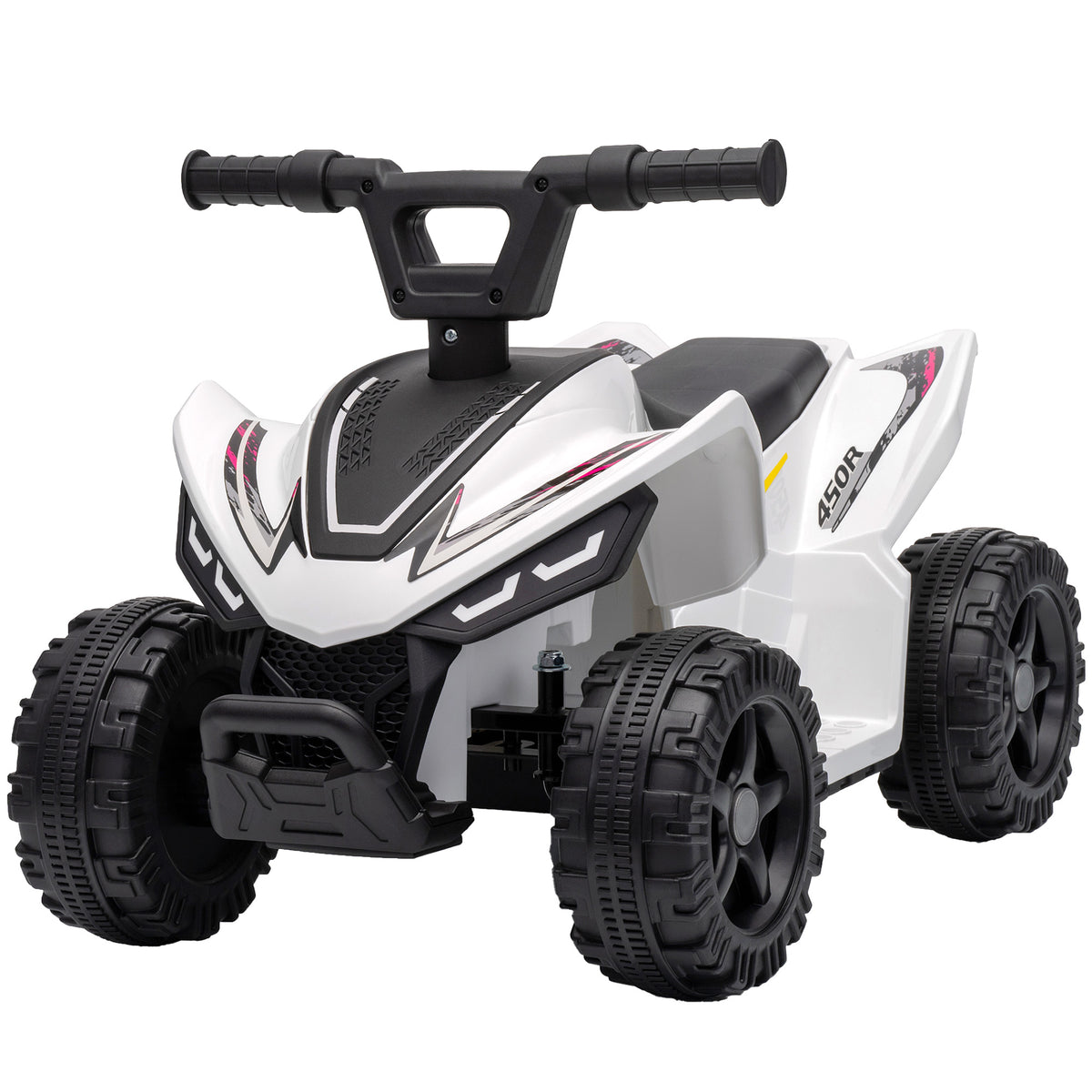 6v Electric Car, Kids Atv With Handlebar Button Control | White