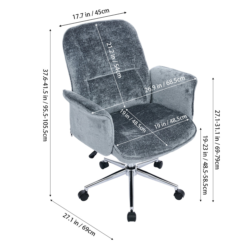 Retro-style Chenille Upholstered Office Chair With Armrests And Casters