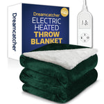 Sherpa Fleece Electric Heated Throw Over Blanket Double Polyester 160cm X 120cm | L | Green