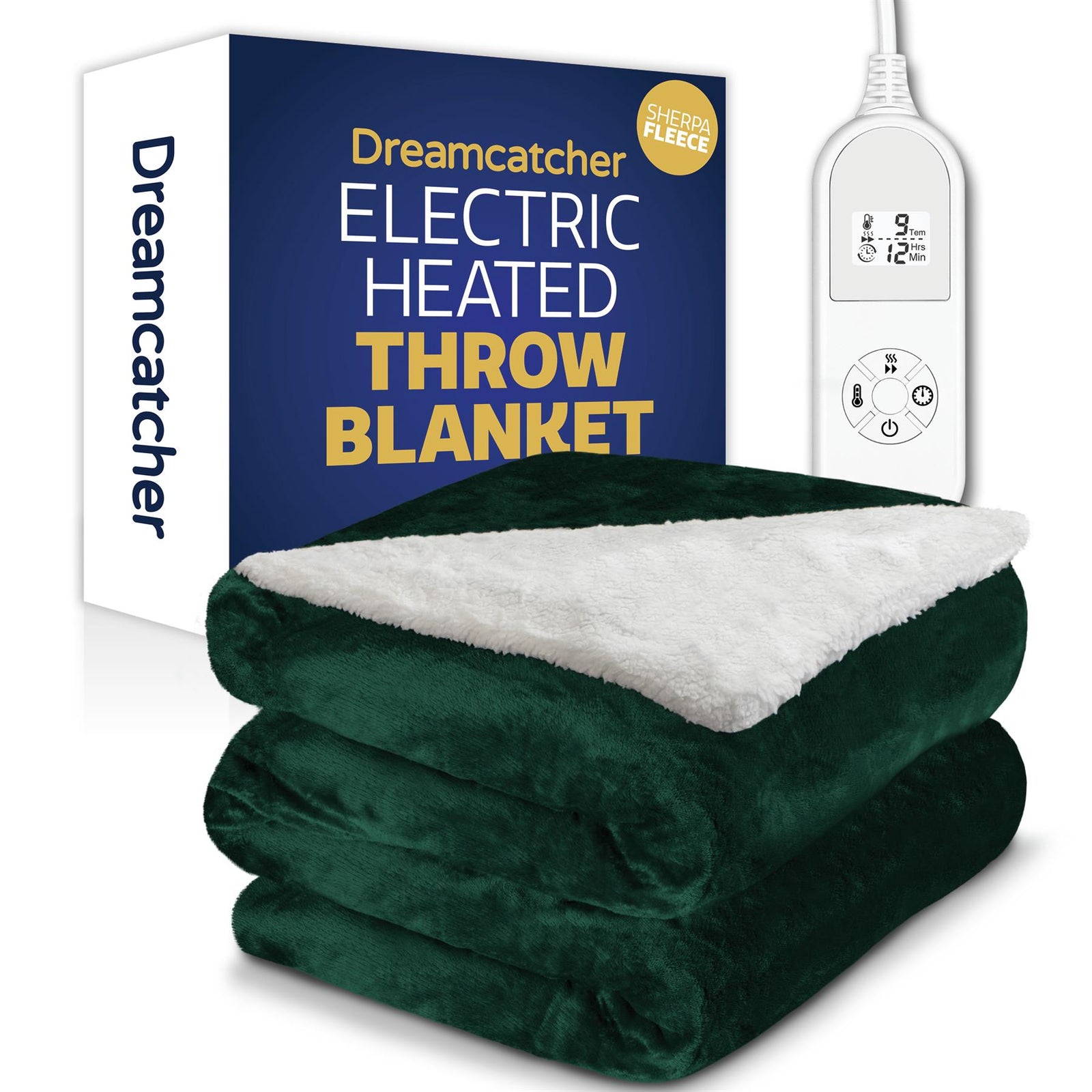 Sherpa Fleece Electric Heated Throw Over Blanket Double Polyester 160cm X 120cm | L | Green