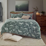 Woodland Folk Fleece Duvet Cover Set With Sherpa Reverse – Nature-inspired Cosy Bedding | Single | Sage Green