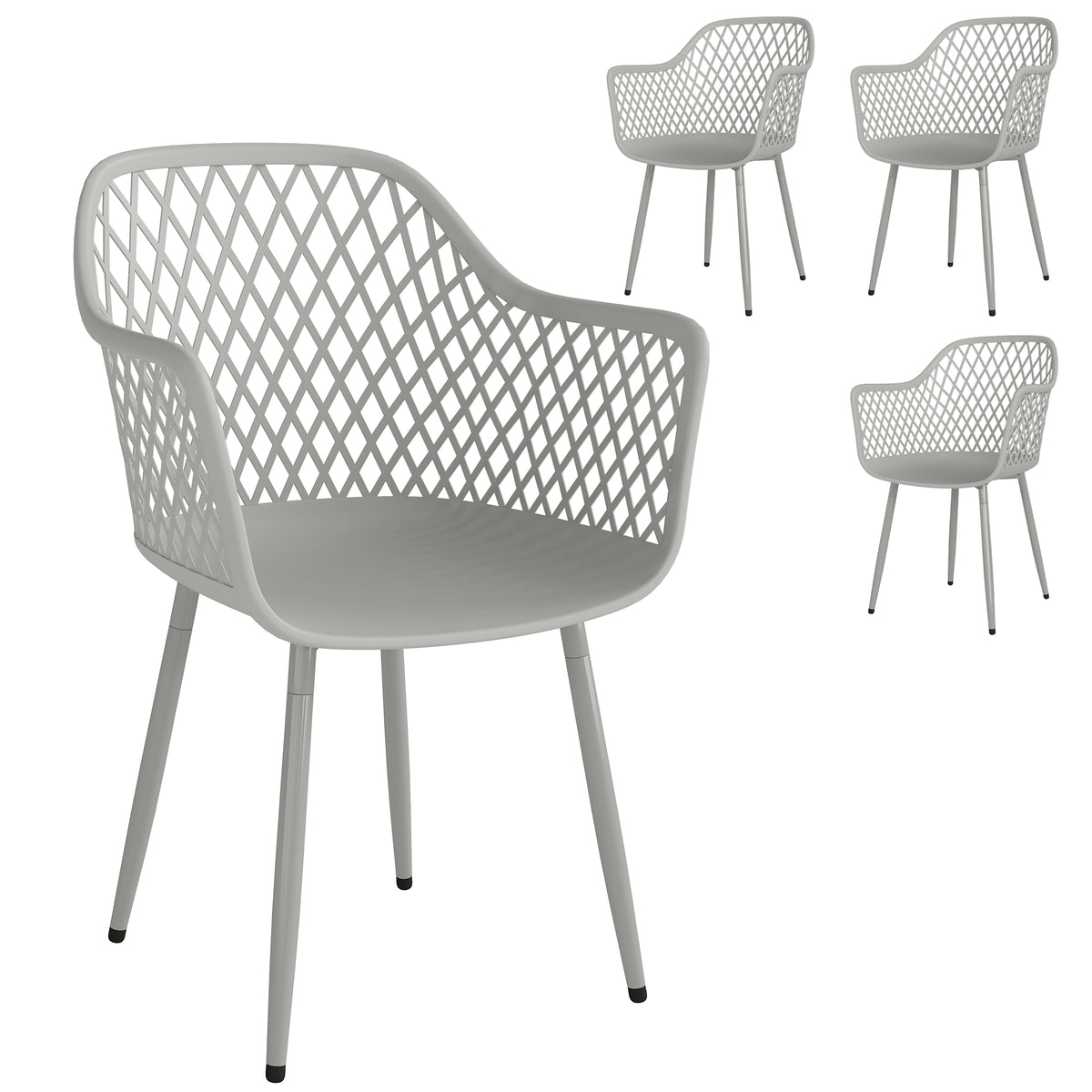 Garden Chairs Set, Garden Dining Chairs With Armrests | Set of 4 | Grey