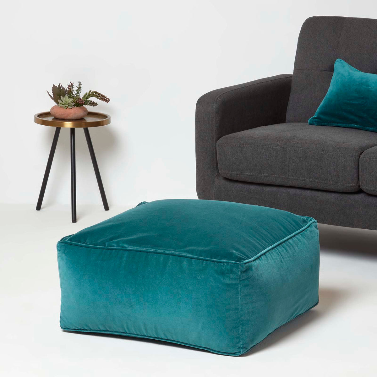 Velvet Pouffe Bean Cube | 60cm x 60cm | Green
