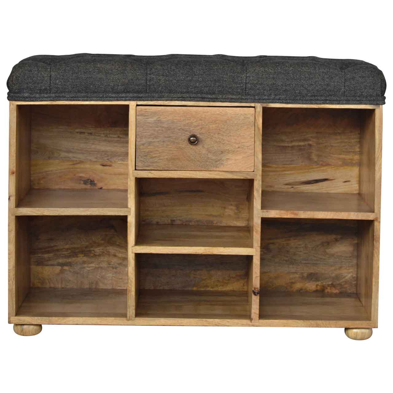 Solid Wood Black Tweed 1 Drawer Bench