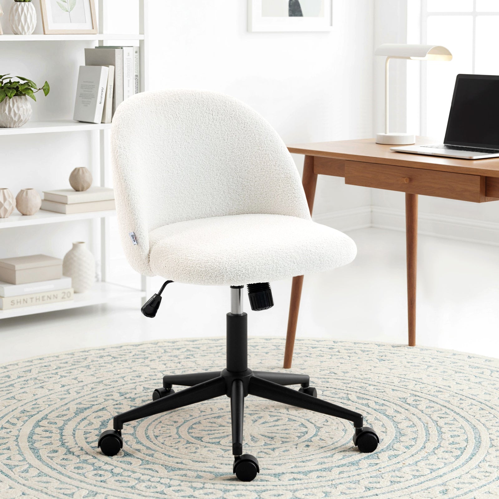 Desk Chair, Fluffy Swivel Office Chair For Makeup Vanity | Cream
