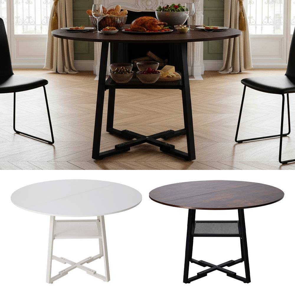 120cm Dia X 76cm H Round Dining Table With Storage Shelf | Dark Brown
