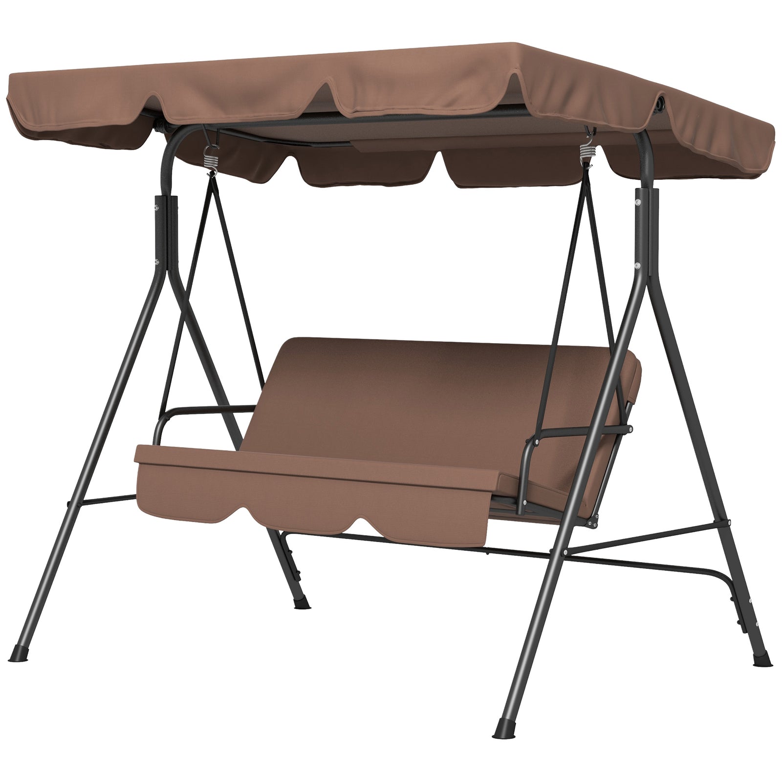 3-seat Swing Chair Garden Swing Seat W/ Adjustable Canopy | Brown