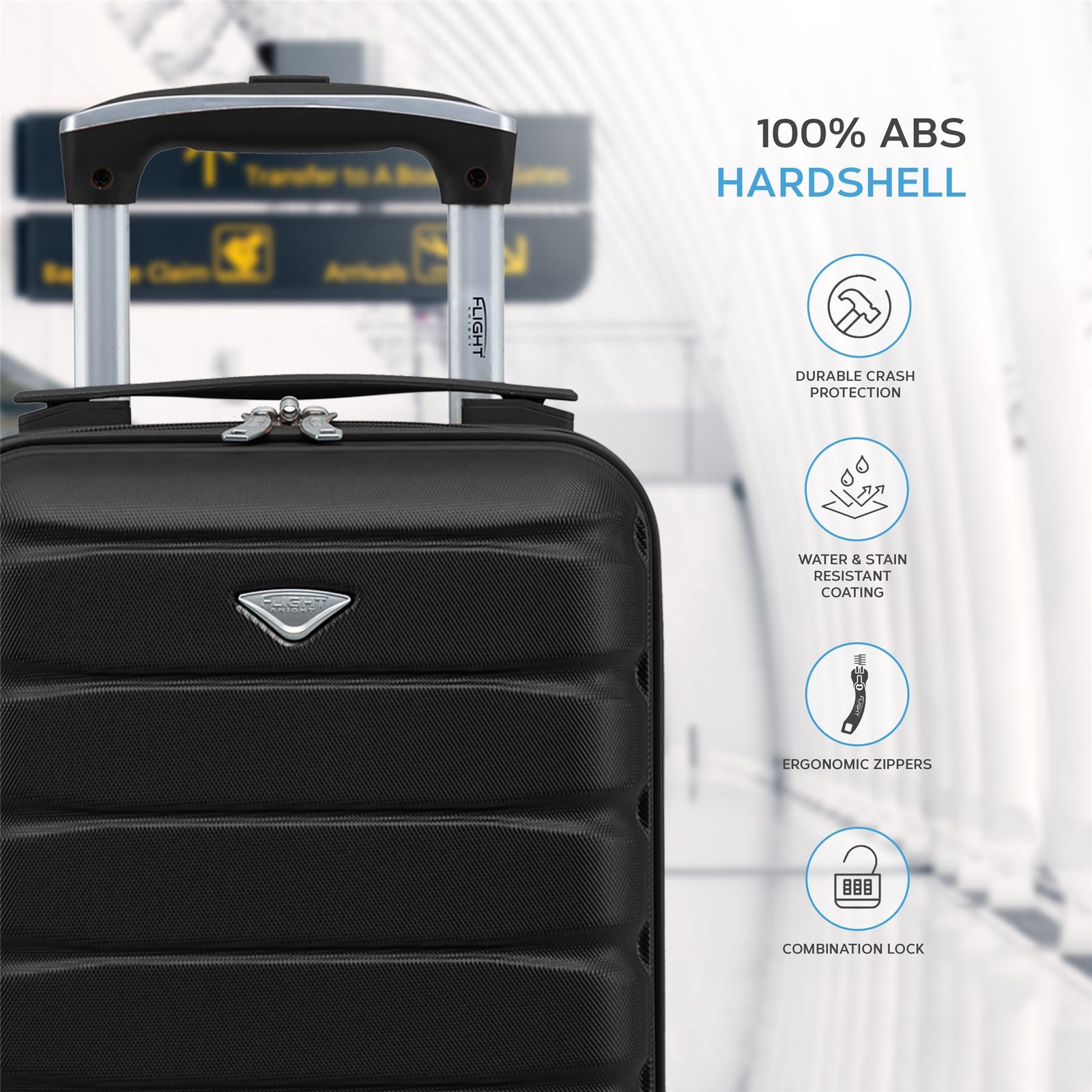 40x20x25cm Cabin Carry-on Suitcase - Lightweight, Durable, 4-wheel Luggage - 100+ Airlines Approved | Cabin | Black
