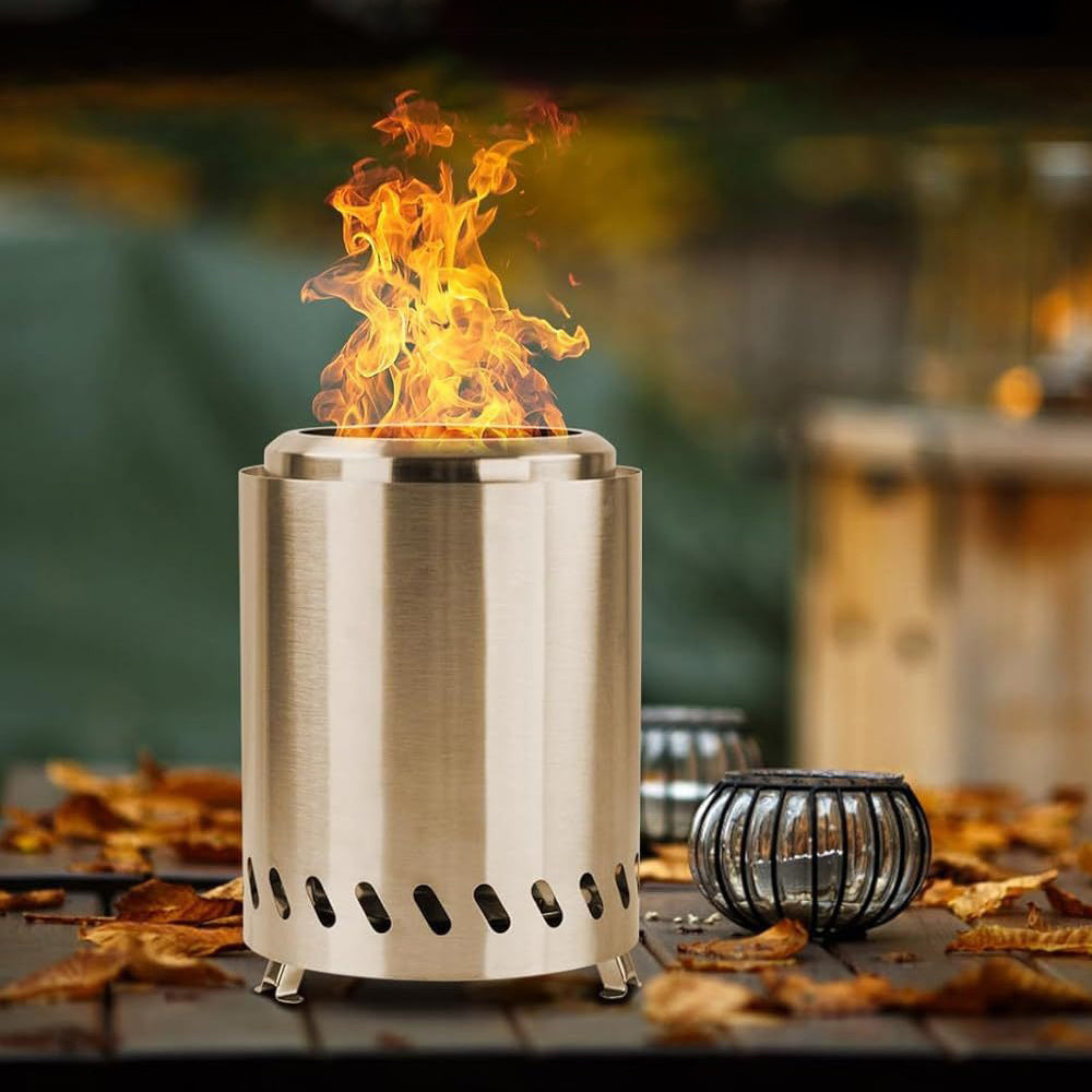 Portable Smokeless Fire Pit With Fire Ring, Pellet Adapter & Ash Grate – Durable Outdoor Stove For Camping & Backyard | Silver