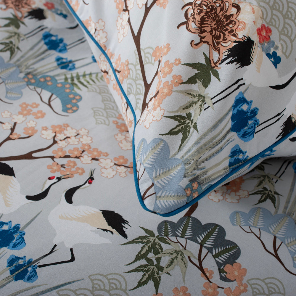 Japanese Kyoto 100% Cotton Duvet Cover Set With Piped Edging | Super King | Multi Colour