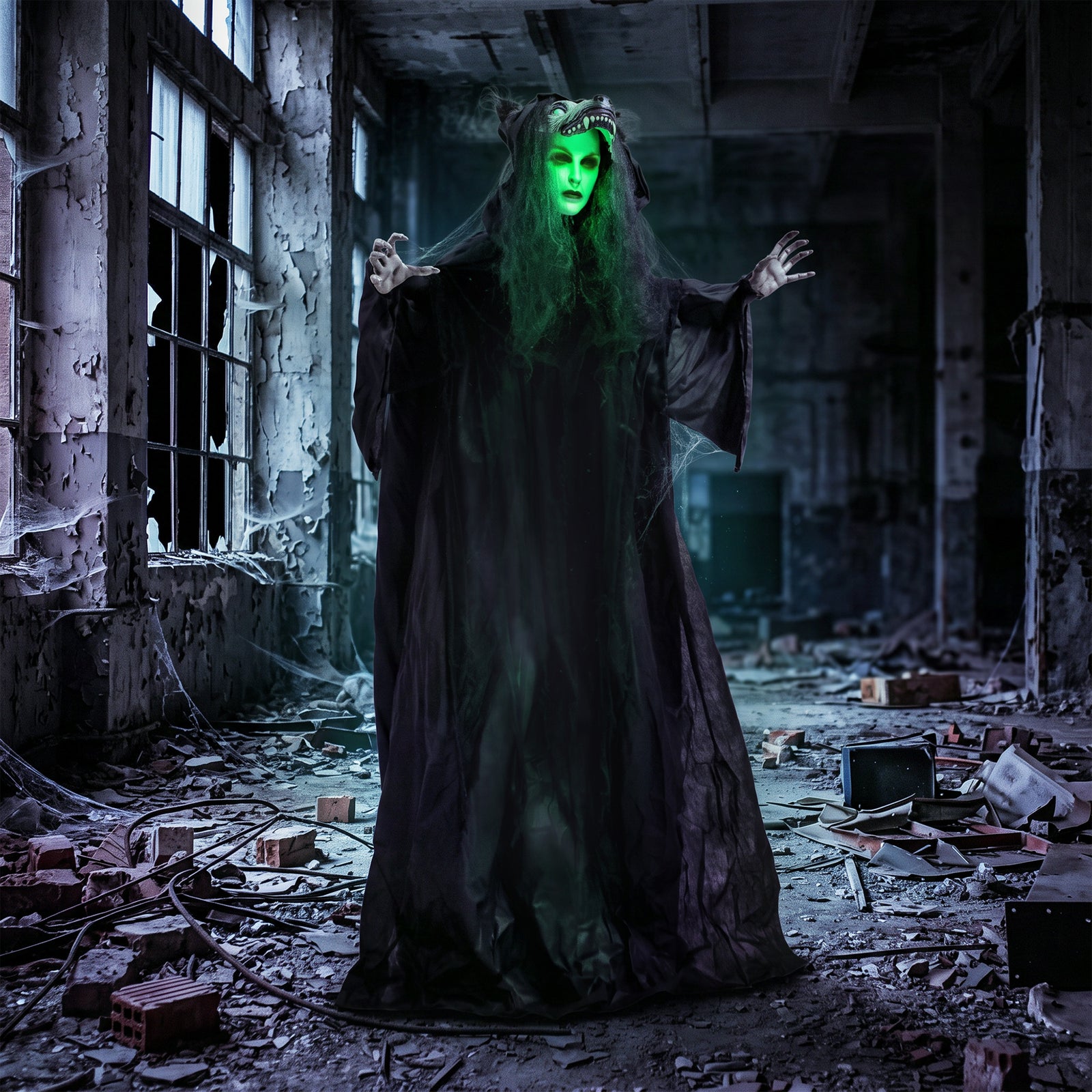 HOMCOM 67" Animated Pop-up Ghost With Werewolf Mask, Light Up Animated Prop