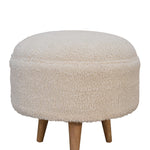Solid Mango Wood Cream Boucle Rounded Footstool