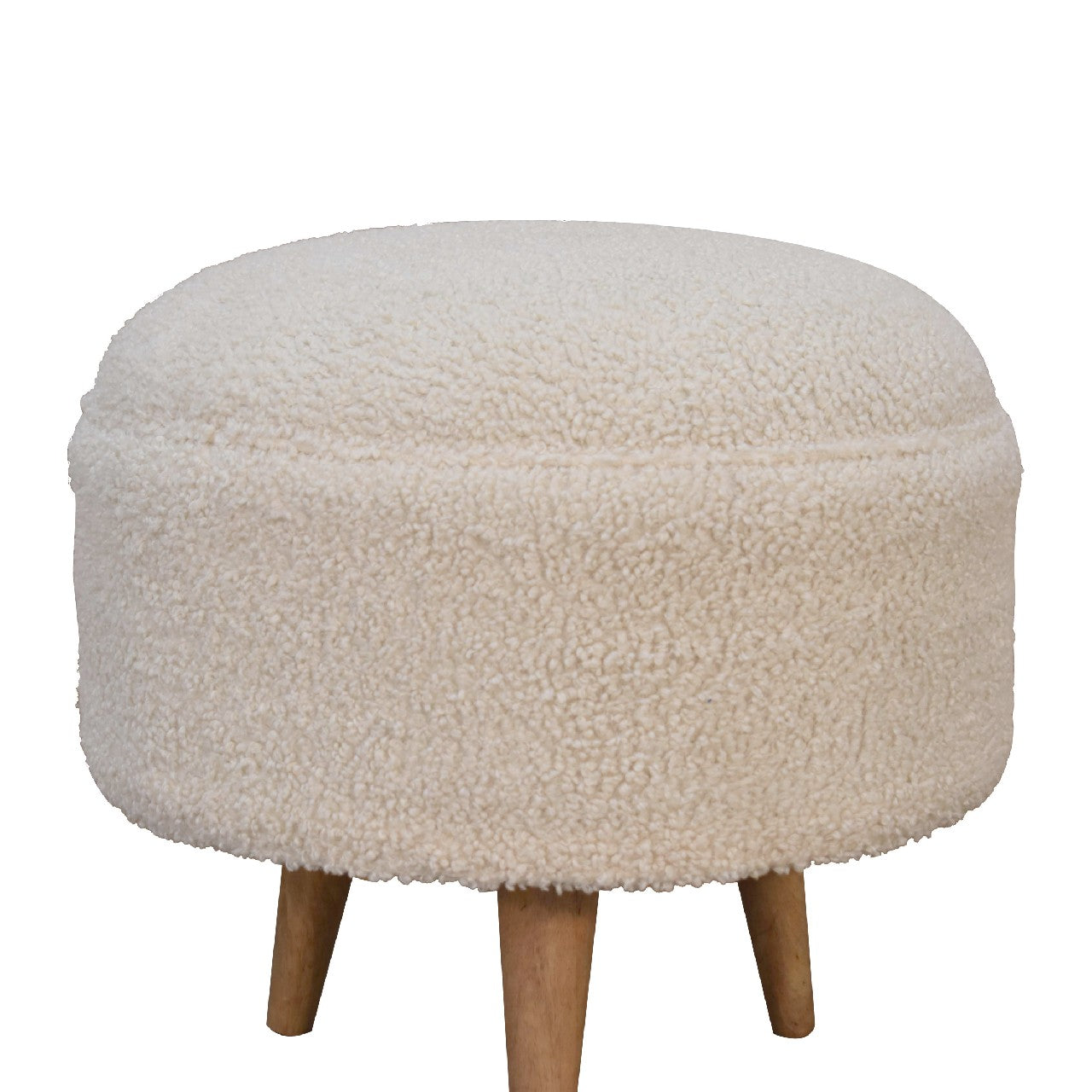 Solid Mango Wood Cream Boucle Rounded Footstool