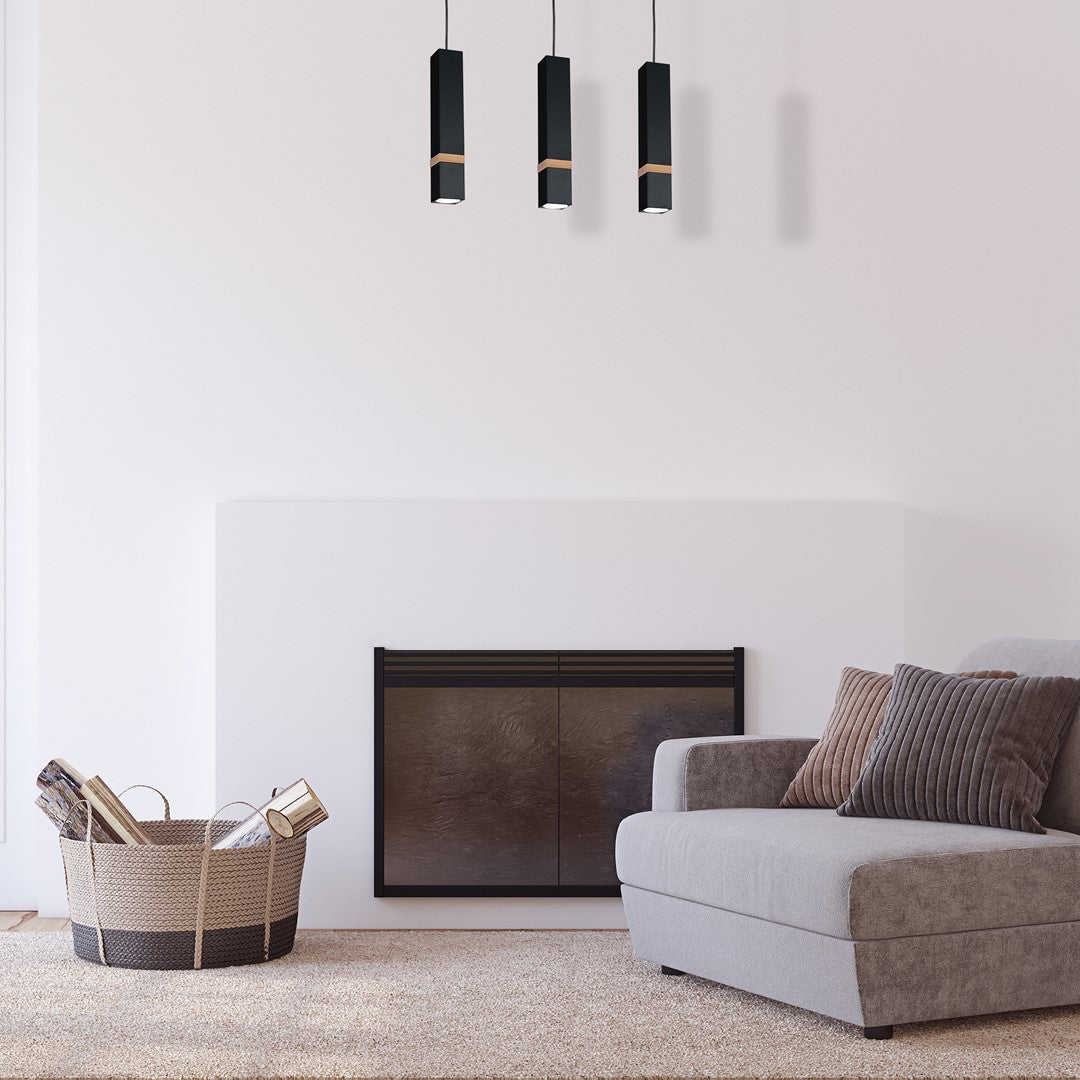 Vidar Black Pendant Lamp 3xgu10 Hand Made Modernist Cuboid Design With Natural Wooden Inserts