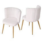 Set Of 2 Teddy Fleece Dining Chairs – Quilted White Upholstery, Wooden Frame With Iron Legs
