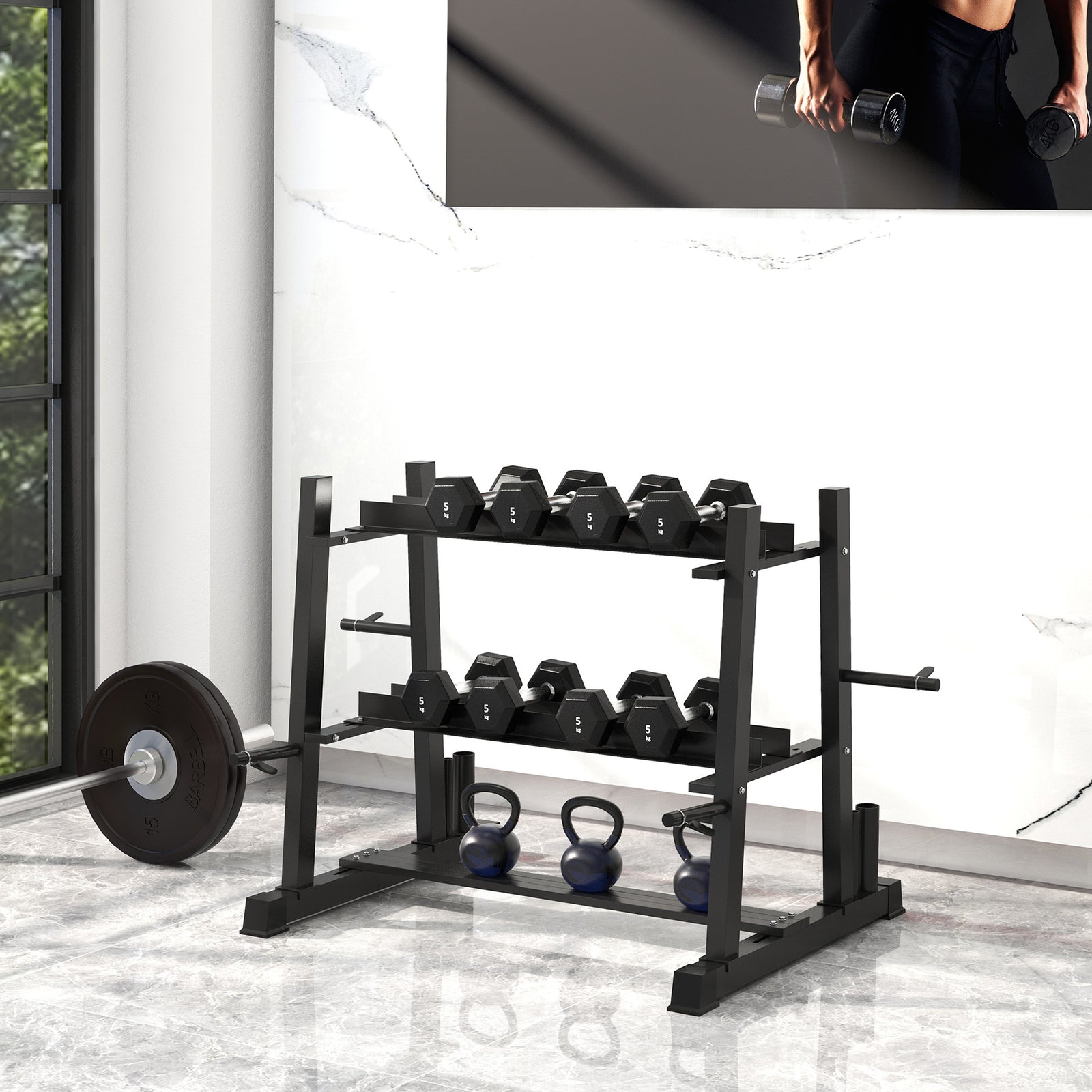 3-tier Dumbbell & Kettlebell Rack