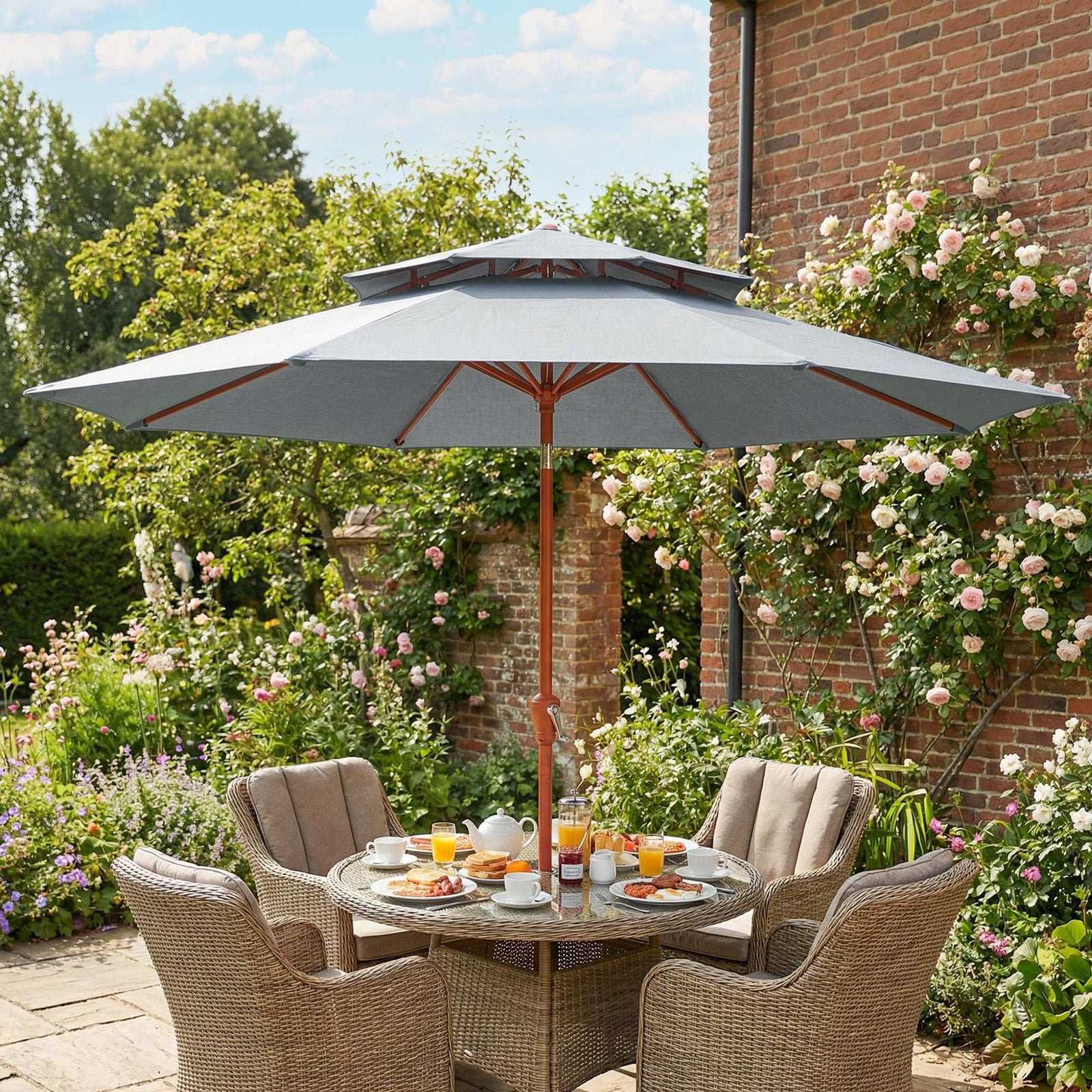 2.7 M Garden Parasol With Double Top | Light Grey