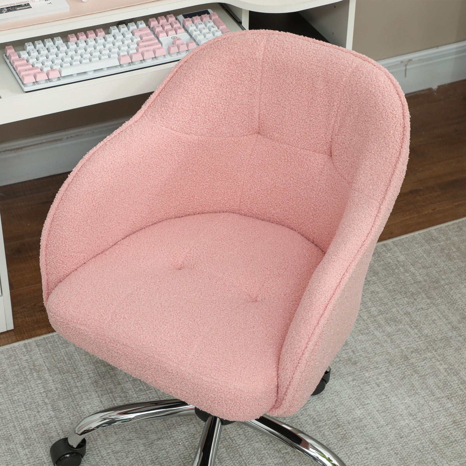 Vanity Chair For Desk, Wheels | Pink