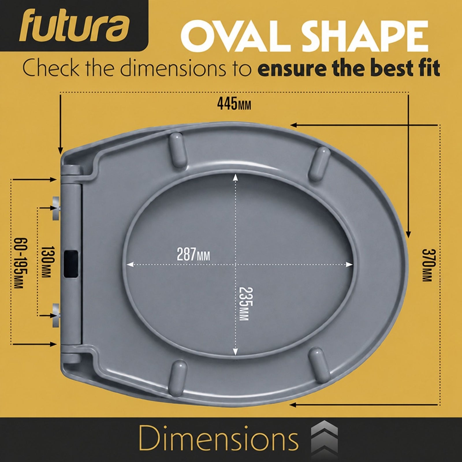 Toilet Seat Soft Close Oval Shape, Premium Thermoplastic, Quick Release, Top & Bottom Fixings | Grey