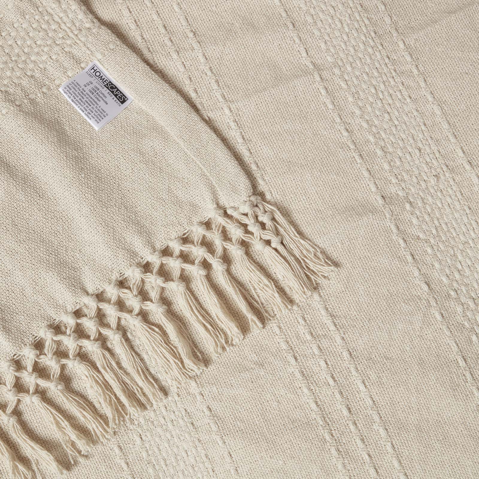 Kashi Cotton Throw With Tassels | 255cm x 360cm | Natural
