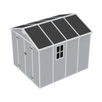 Outdoor Plastic Tool Shed With Apex Roof & Floor, Double Doors, Ventilation & Window, Lockable Backyard Storage House | 8x8ft | Grey