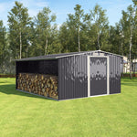 10.83  x 10.3 FT Waterproof Outdoor Metal Shed Garden Storage Tool Shed Apex Roof Double Door With Log Storage Store