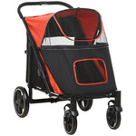 Foldable Dog Carriage W/ Universal Wheels, Shock Absorber | Red