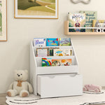 Kids Bookcase W/ 3 Tier Shelves, Drawer, For Bedroom, Nursery | White